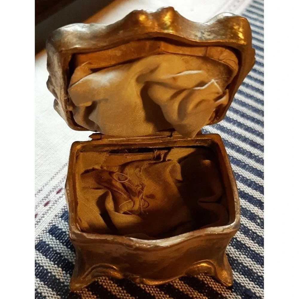 Vintage Art Nouveau Jewelry Trinket Box Feet GORGEOUS Brass Bronze Copper Color